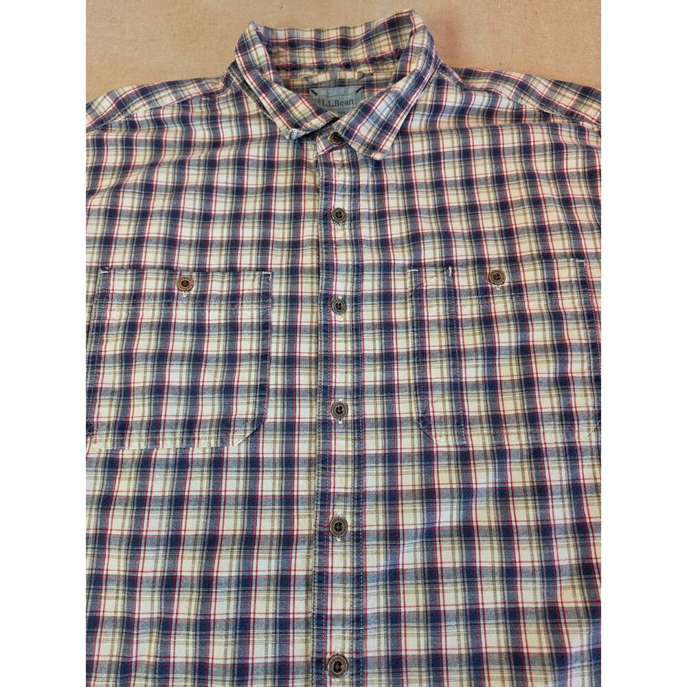 LL Bean Blue White Red Plaid Double-Pocket Long-Sleeve Button-Up Sz 2XLT - Picture 8 of 9